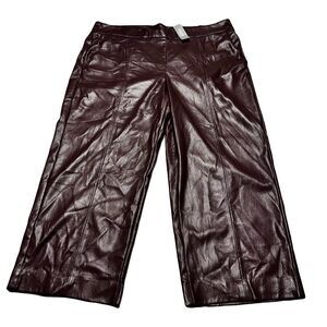 Chico's Faux Leather Pants Pull On Crop Size 3 XL Brown Cherry Brunette NWT